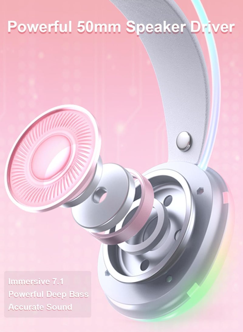 سماعة ألعاب سلكية بميكروفون قوس قزح RGB لأجهزة PS4/PS5/MAC/XBOX/الكمبيوتر المحمول، سماعات رأس صوت خفيفة الوزن 3.5 مم فوق الأذن، صوت محيطي ستيريو، عصابة رأس قابلة للتعديل تلقائيًا - Image 3